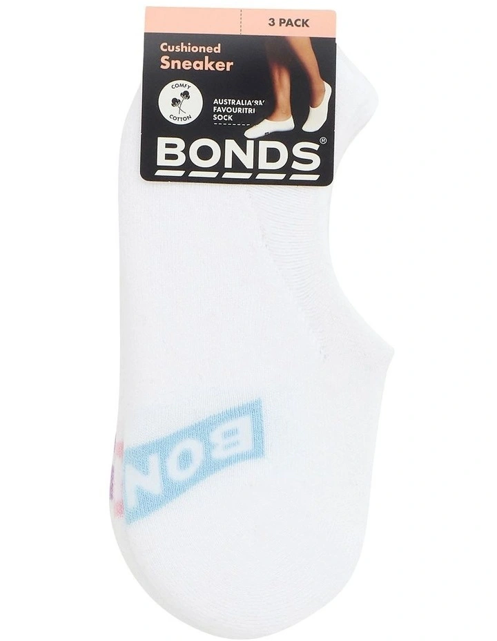Logo Cushioned Sneaker Socks 3 Pack in White image 3
