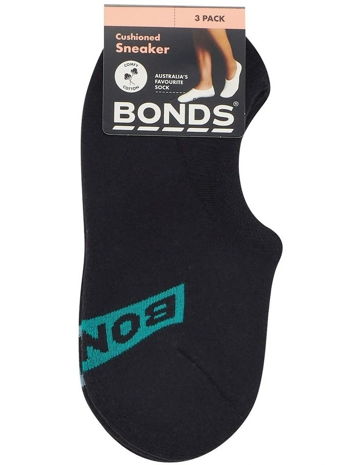 Logo Cushioned Sneaker Socks 3 Pack in Black image 3