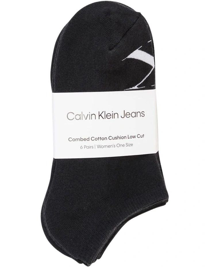 Monogram Fine Cotton Lowcut Socks 6 Pack in Black image 1
