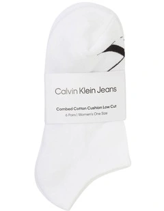Monogram Fine Cotton Lowcut 6 Pack Socks in White