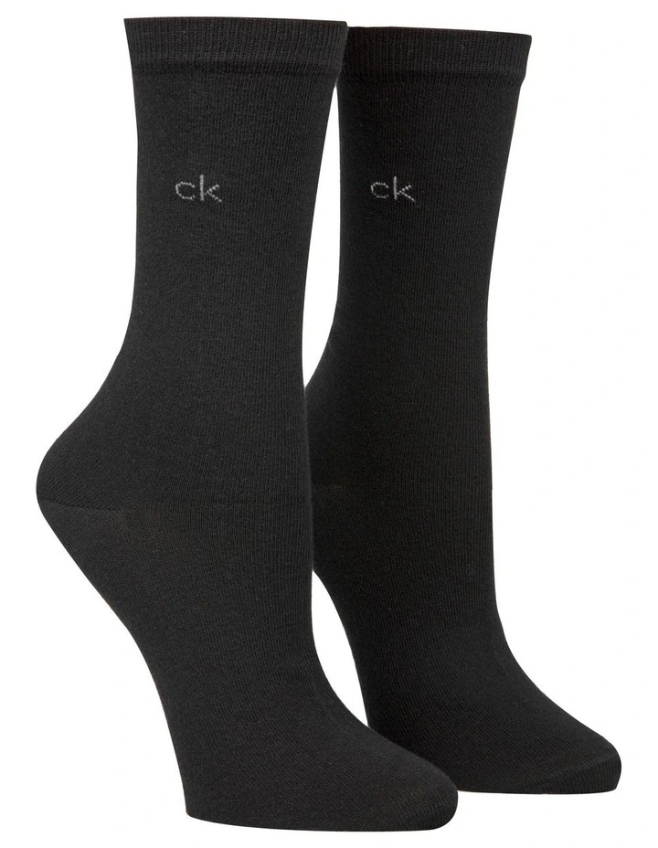 Flat Knit Crew Sock 2 Pack in Black image 2