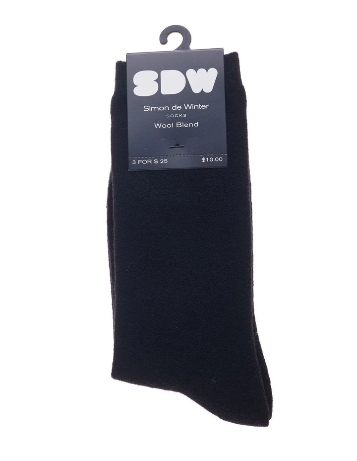 1 Pair Crew Length Socks Contain Wool in Black image 2