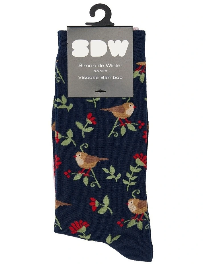 2 Pack Patterned Crew Socks in Navy/ Blush image 2