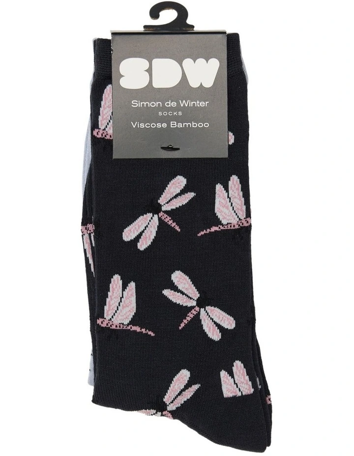 2 Pack Patterned Crew Socks in Iron/ Blue image 2