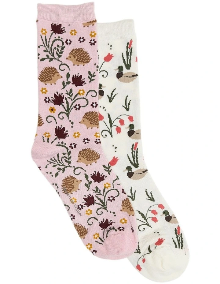 2 Pack Patterned Crew Socks in Blush/Ivory image 1