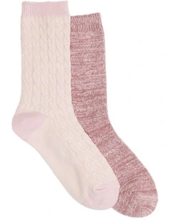 Textured Crew Socks 2 Pack in Blush/Pink