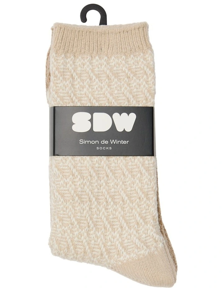Textured Crew Socks 2 Pack in Stone/Sand image 2