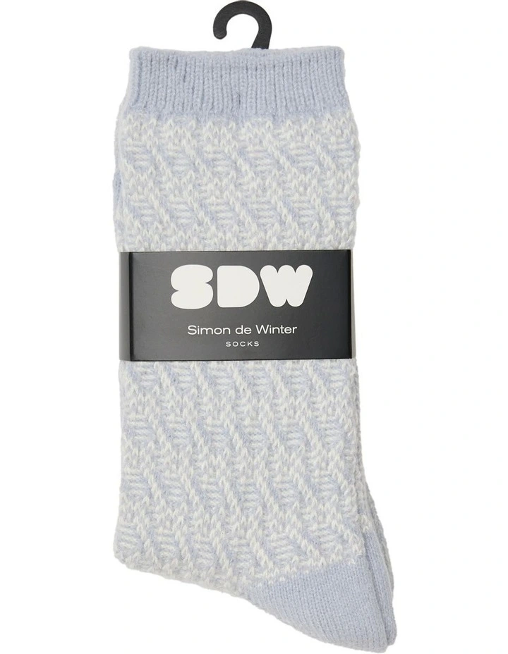 2 Pack Textured Crew Socks in Blue/Ivory image 2
