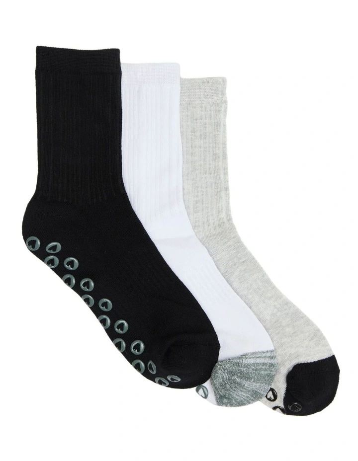 Grip Sole Mock Rib 3/4 Crew Socks 3 Pack in Multi image 1