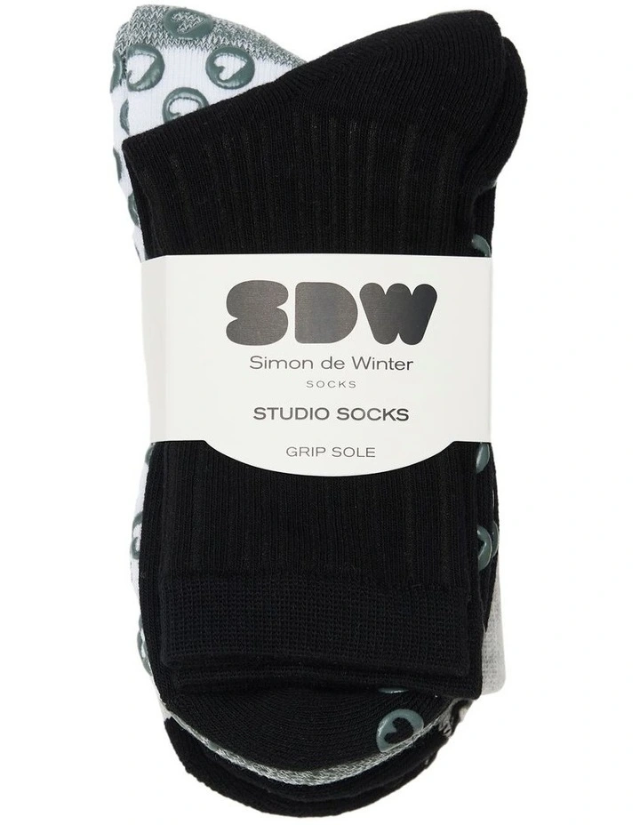 Grip Sole Mock Rib 3/4 Crew Socks 3 Pack in Multi image 2