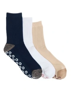 Grip Sole Mock Rib 3/4 Crew Socks 3 Pack in Multi
