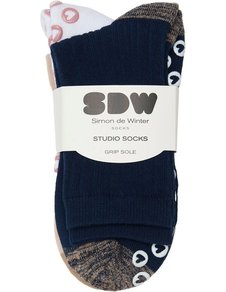 Grip Sole Mock Rib 3/4 Crew Socks 3 Pack in Multi image 2
