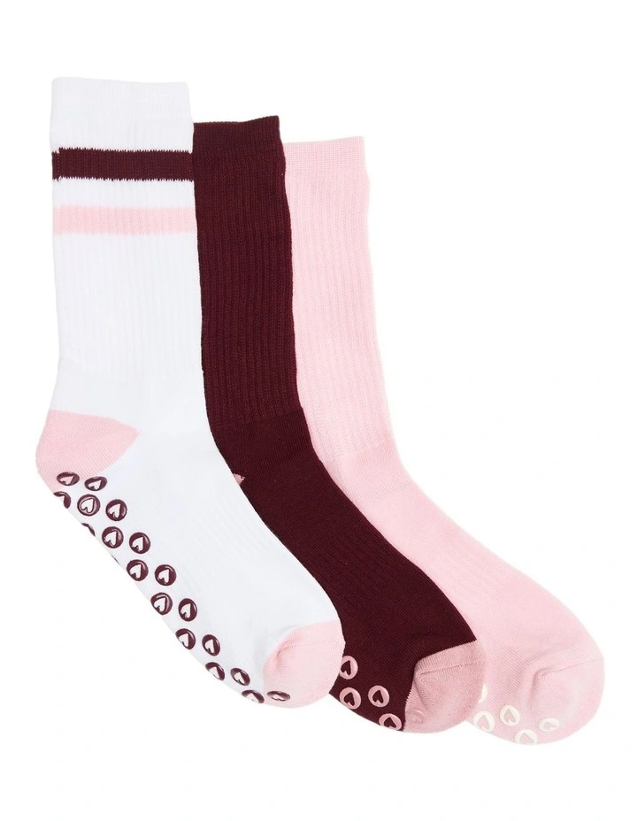 Stripe Grip Sole Rib Crew Socks 3 Pack in Multi image 1