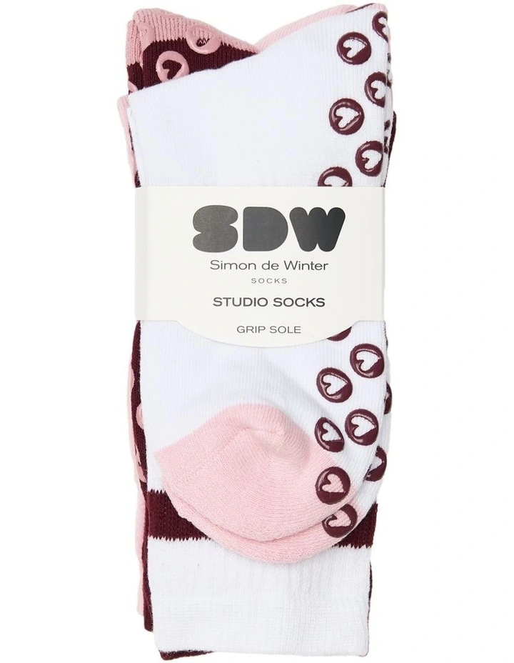 Stripe Grip Sole Rib Crew Socks 3 Pack in Multi image 2