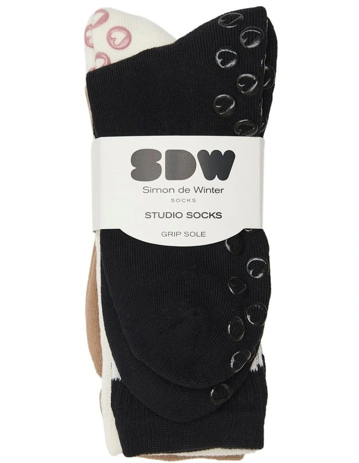 Stripe Grip Sole Rib Crew Socks 3 Pack in Multi image 2