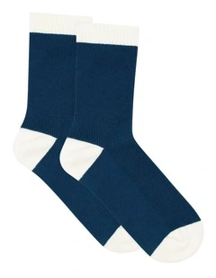 Organic Cotton Two Tone Rib Crew Sock in Empress