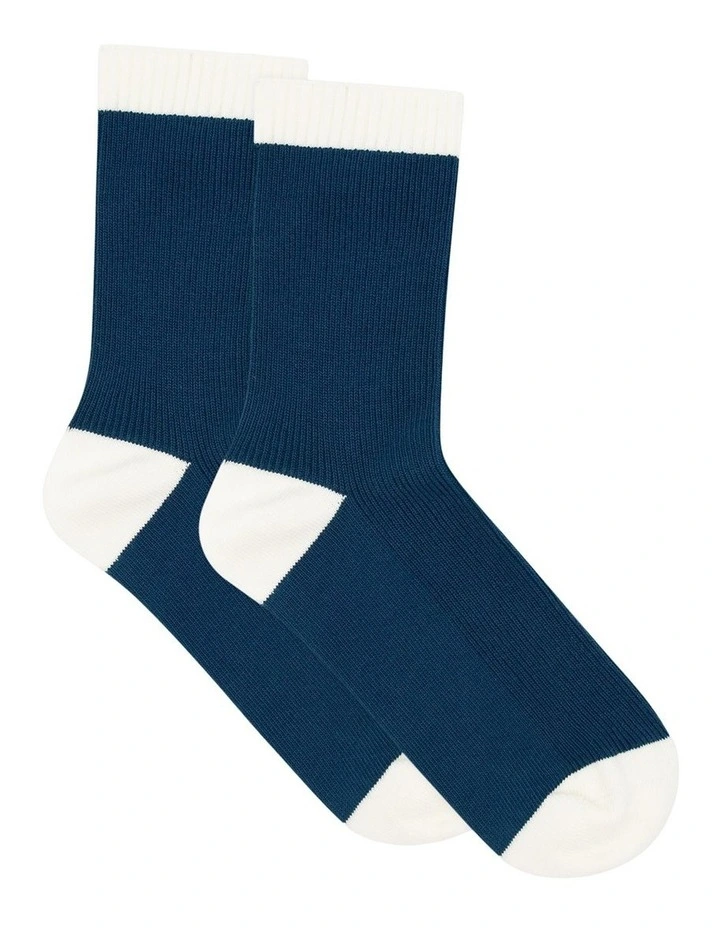 Organic Cotton Two Tone Rib Crew Sock in Empress image 1