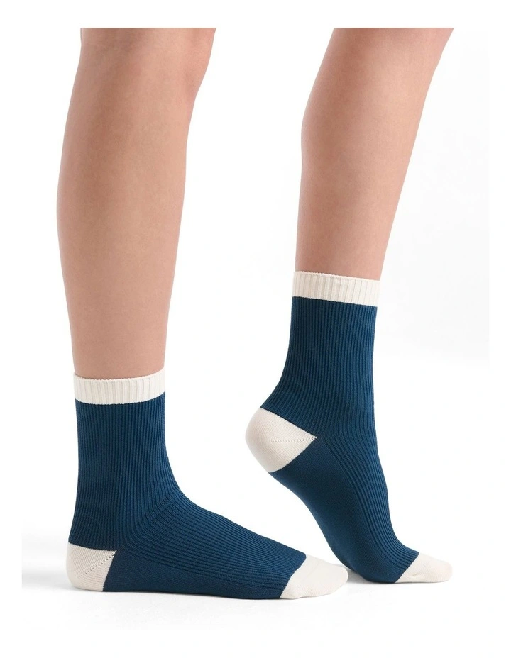 Organic Cotton Two Tone Rib Crew Sock in Empress image 4