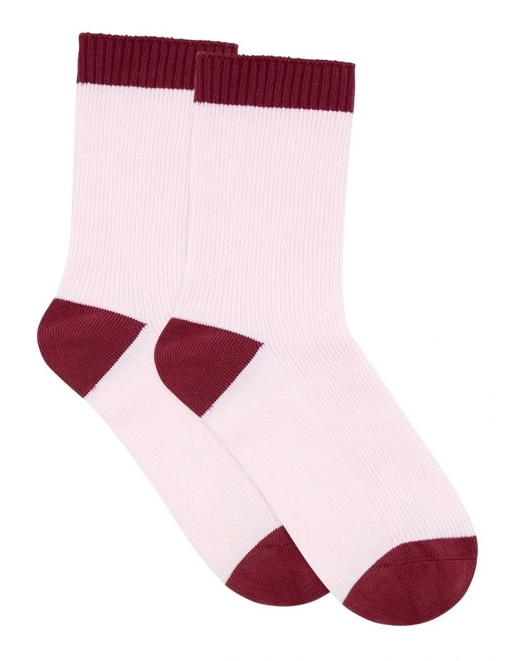 Organic Cotton Two Tone Rib Crew Sock in Dahlia image 1