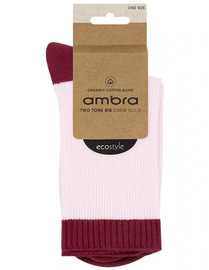 Organic Cotton Two Tone Rib Crew Sock in Dahlia image 2