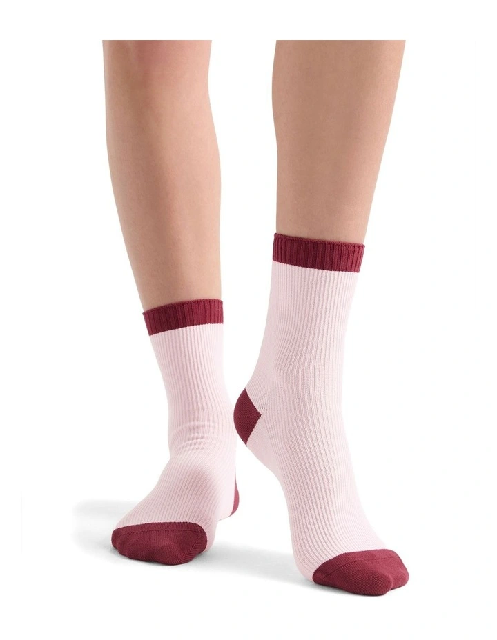 Organic Cotton Two Tone Rib Crew Sock in Dahlia image 3