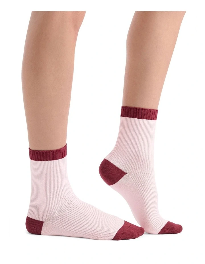 Organic Cotton Two Tone Rib Crew Sock in Dahlia image 4