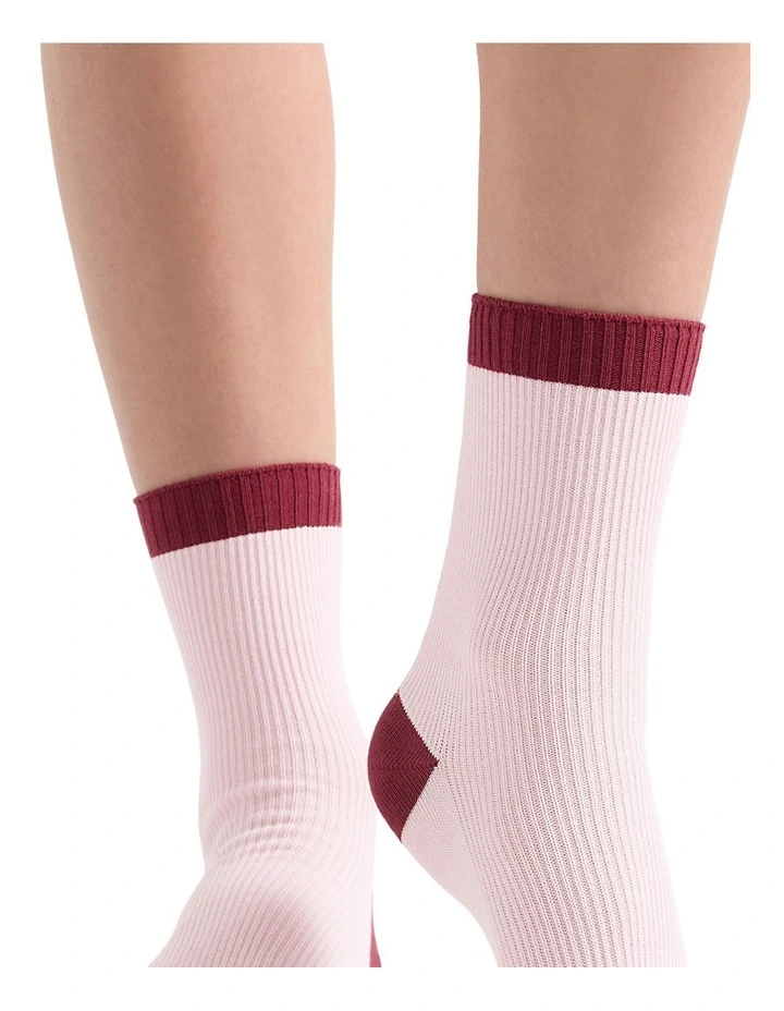 Organic Cotton Two Tone Rib Crew Sock in Dahlia image 5