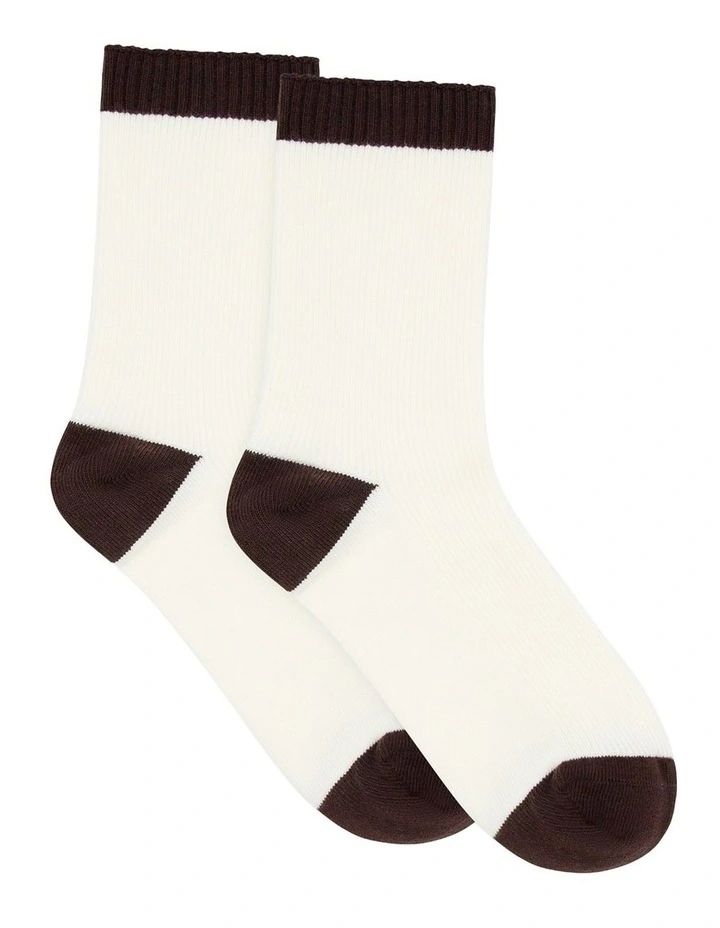 Organic Cotton Two Tone Rib Crew Sock in Buttercream image 1