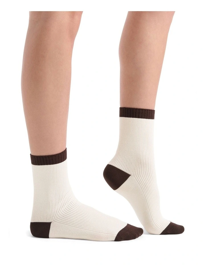 Organic Cotton Two Tone Rib Crew Sock in Buttercream image 4