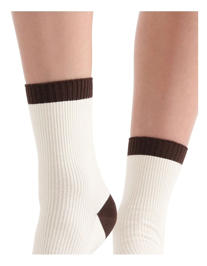 Organic Cotton Two Tone Rib Crew Sock in Buttercream image 5
