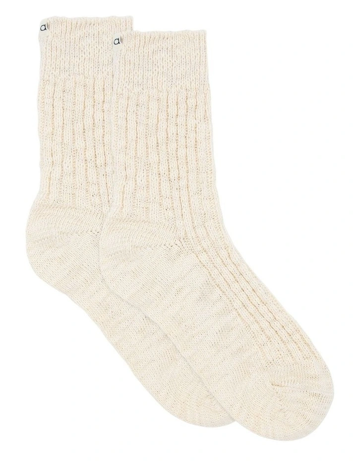 Organic Cotton Chunky Rib Crew Sock in Bone image 1