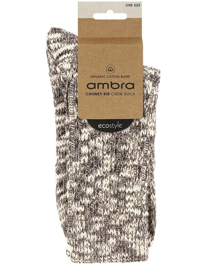 Organic Cotton Chunky Rib Crew Sock in Coffee image 2
