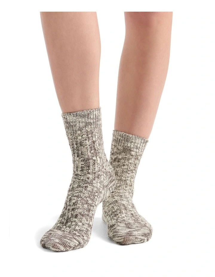 Organic Cotton Chunky Rib Crew Sock in Coffee image 3