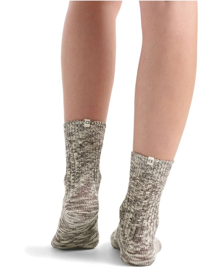 Organic Cotton Chunky Rib Crew Sock in Coffee image 4