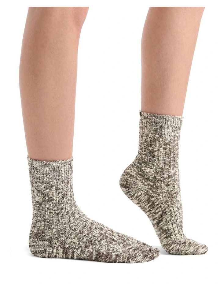 Organic Cotton Chunky Rib Crew Sock in Coffee image 5