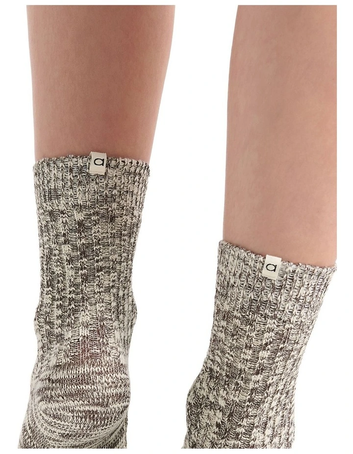 Organic Cotton Chunky Rib Crew Sock in Coffee image 6