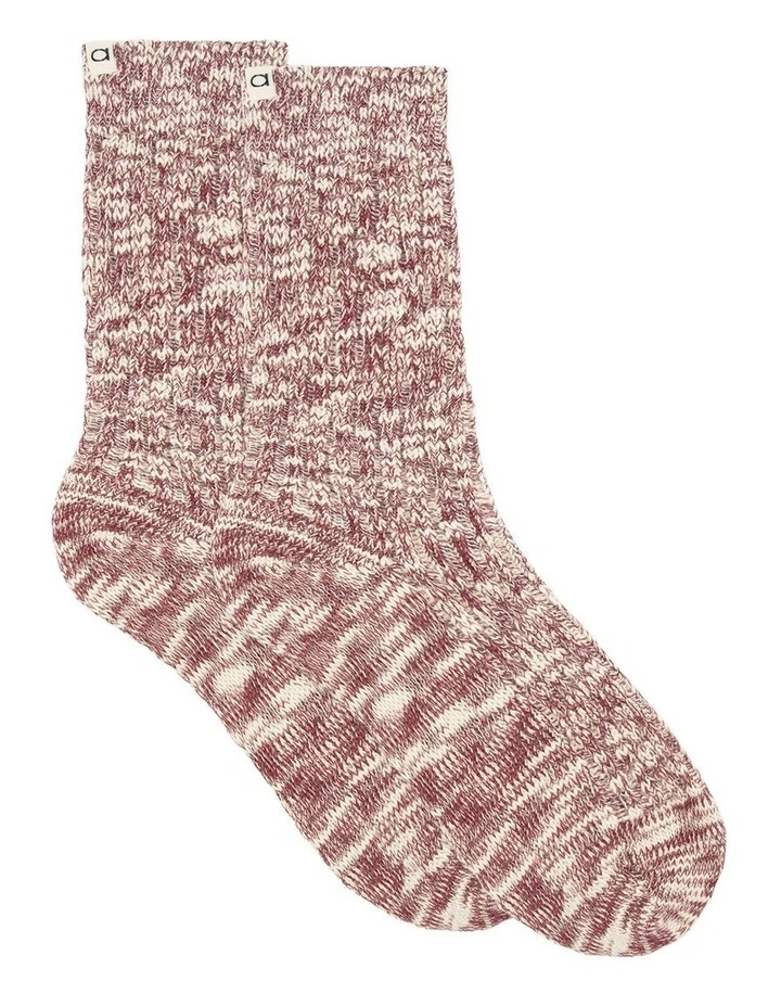 Organic Cotton Blend Chunky Rib Crew Sock in Crimson image 1