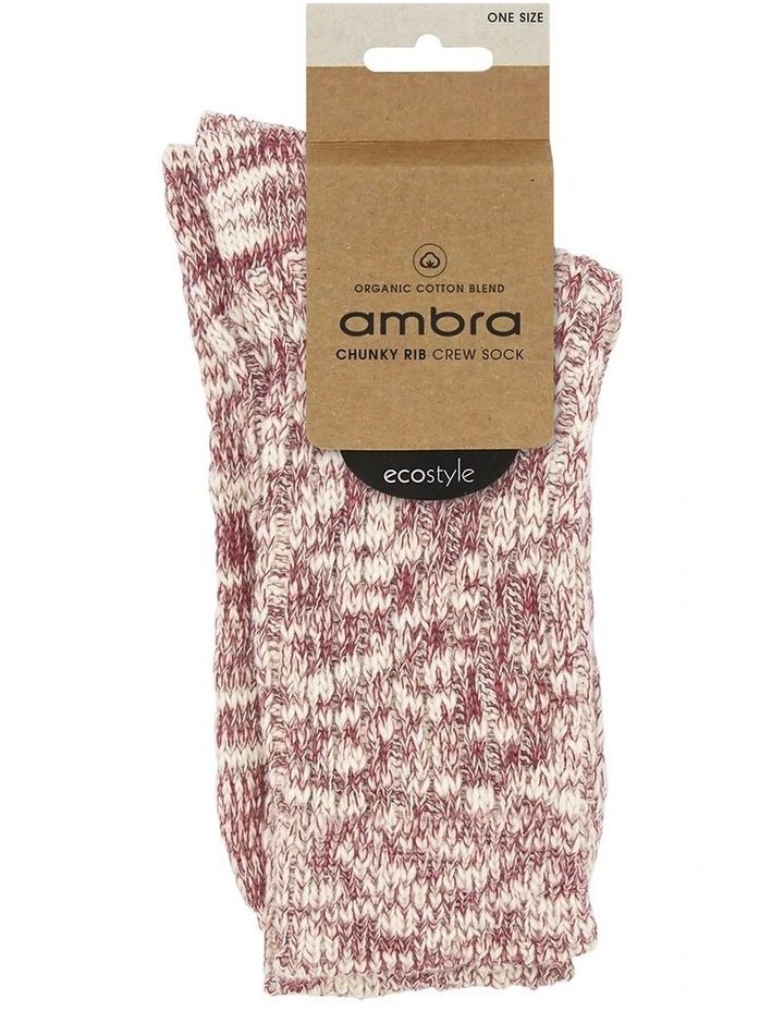 Organic Cotton Blend Chunky Rib Crew Sock in Crimson image 2