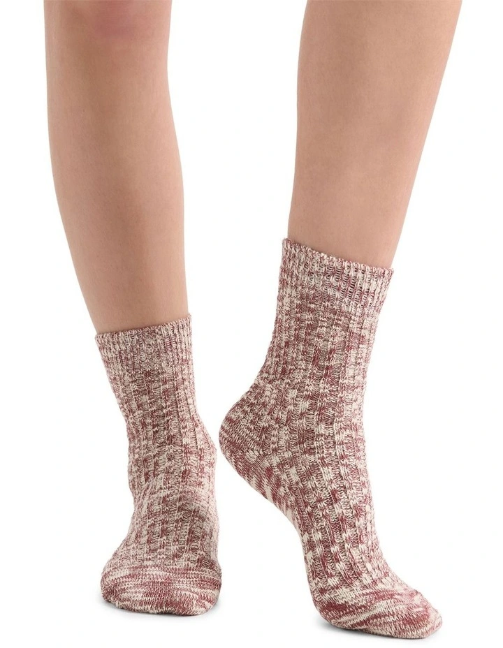 Organic Cotton Blend Chunky Rib Crew Sock in Crimson image 3
