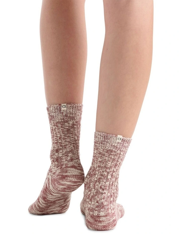 Organic Cotton Blend Chunky Rib Crew Sock in Crimson image 4