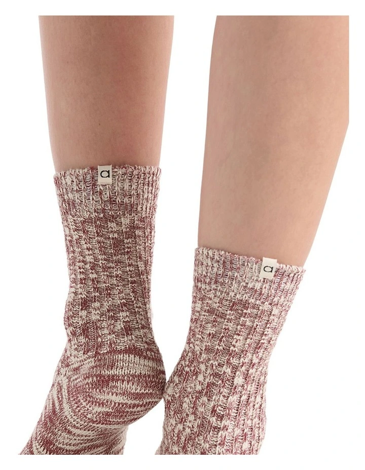 Organic Cotton Chunky Rib Crew Sock in Crimson image 6