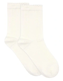 Organic Cotton Frill Top Crew Sock in Buttercream