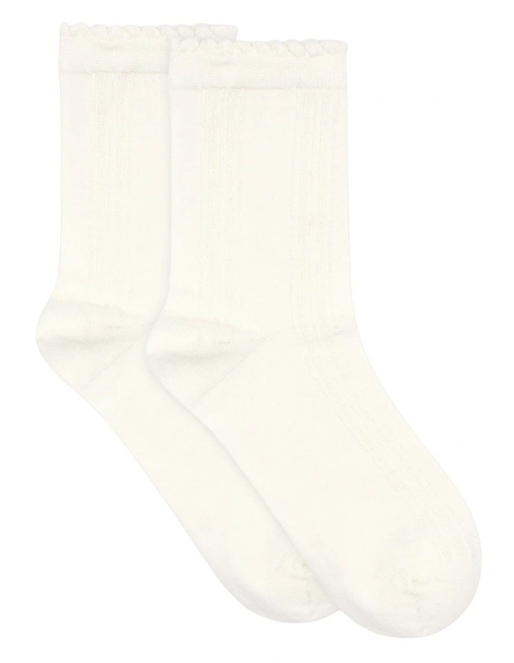 Organic Cotton Frill Top Crew Sock in Buttercream image 1