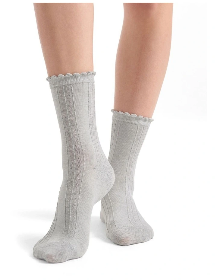 Organic Cotton Frill Top Crew Sock in Grey Marle image 3