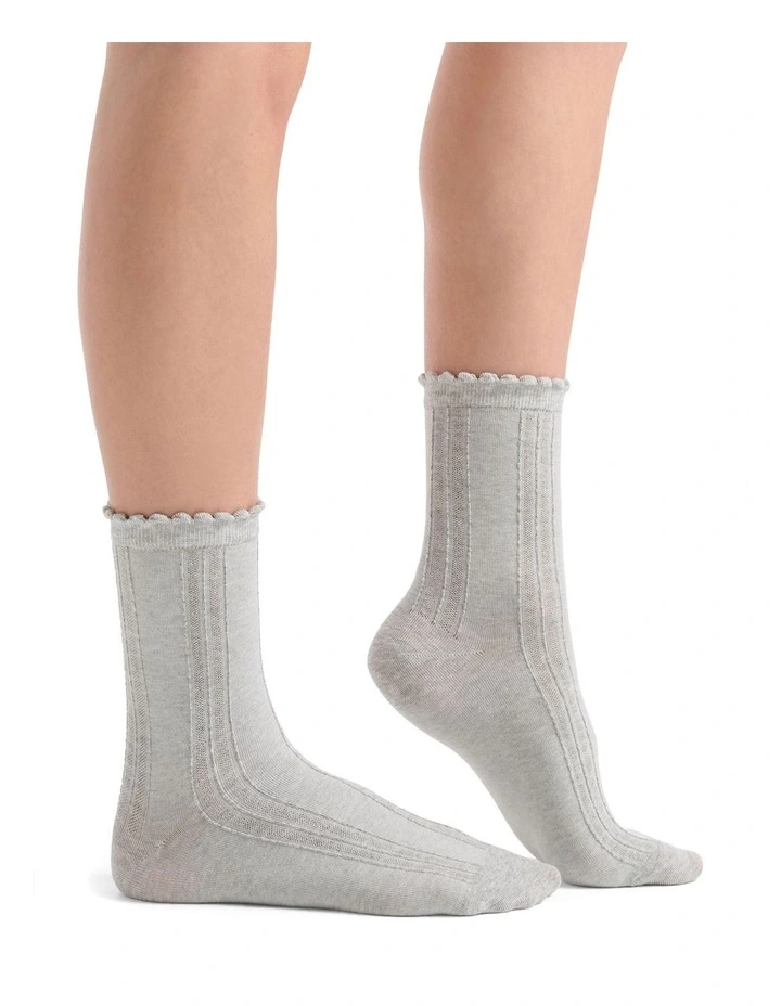 Organic Cotton Frill Top Crew Sock in Grey Marle image 4