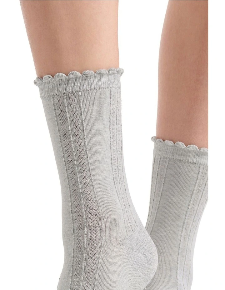 Organic Cotton Frill Top Crew Sock in Grey Marle image 5