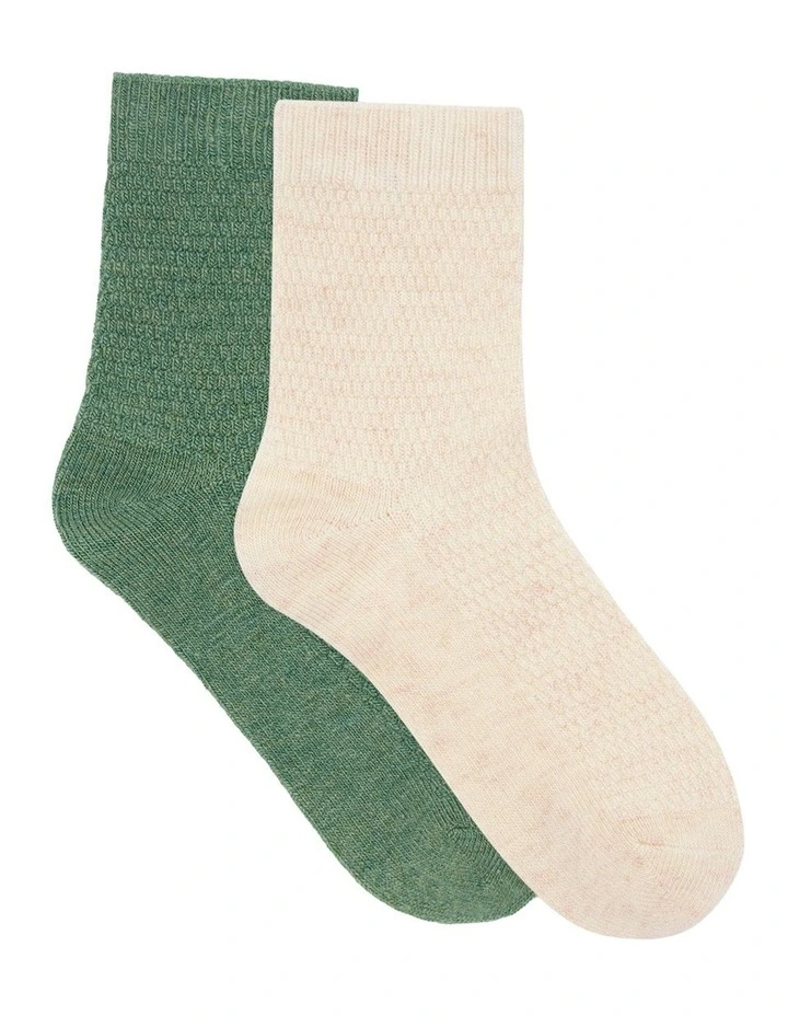 Waffle Winter Blend Crew Sock 2 Pack in Bone/Fern image 1