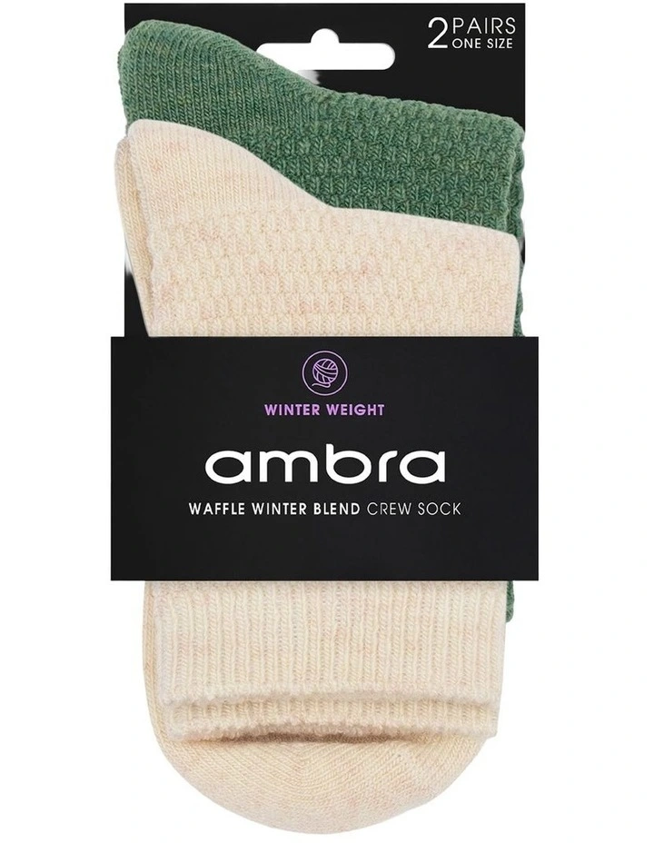 Waffle Winter Blend Crew Sock 2 Pack in Bone/Fern image 2
