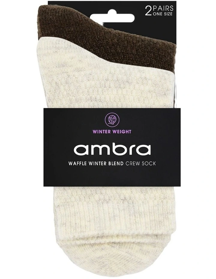 Waffle Winter Blend Crew Sock 2 Pack in Cream/Coffee image 2
