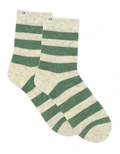 Winter Stripe Crew Sock in Fern